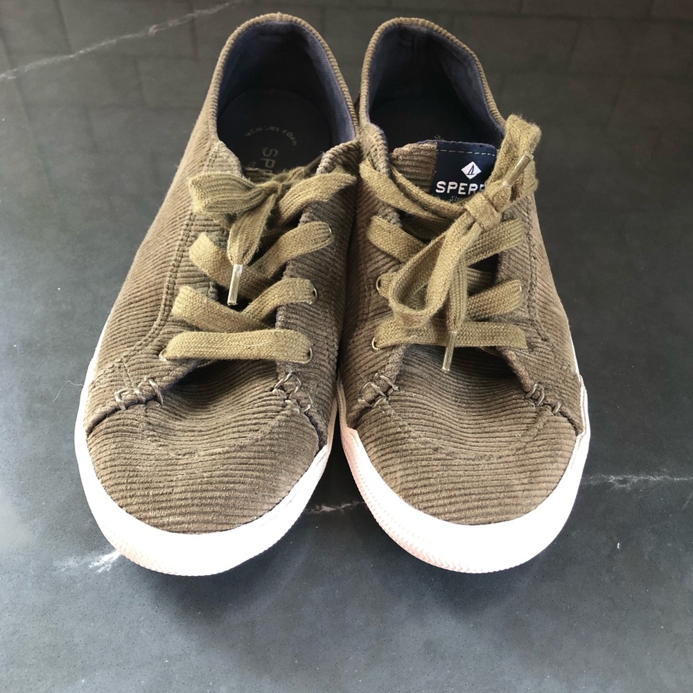 Womens Olive Green Corduroy Sperry Sneakers